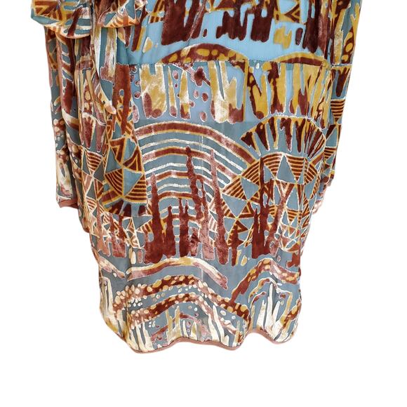 What Goes Around Comes Around Dress Belted Brown Green Velvet Burnout Sz L - Picture 7 of 16